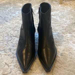 The Kooples, black leather Western style booties with heel